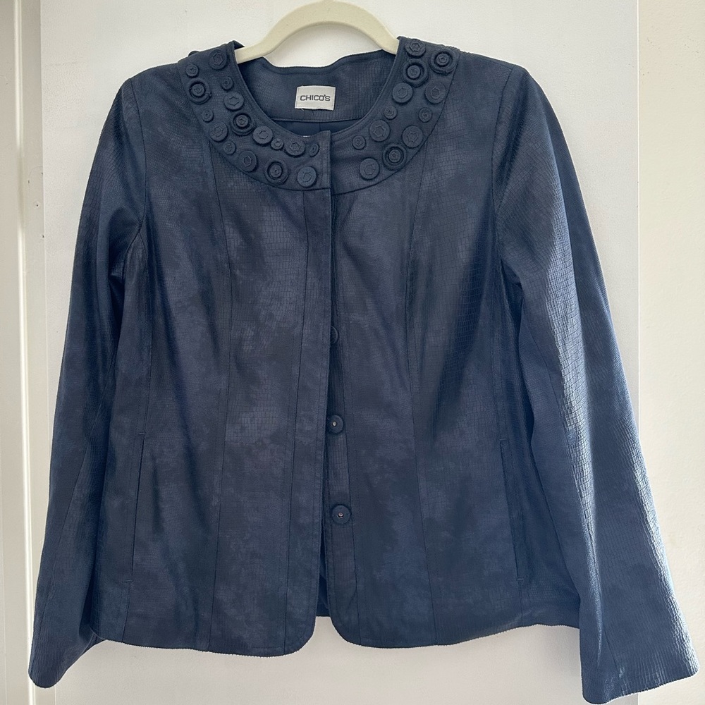 Chico's Dark Blue lightweight Jacket with Button Detail